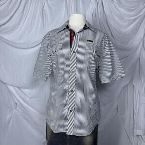 CAVI Casual Black and White Striped Shirt (M)